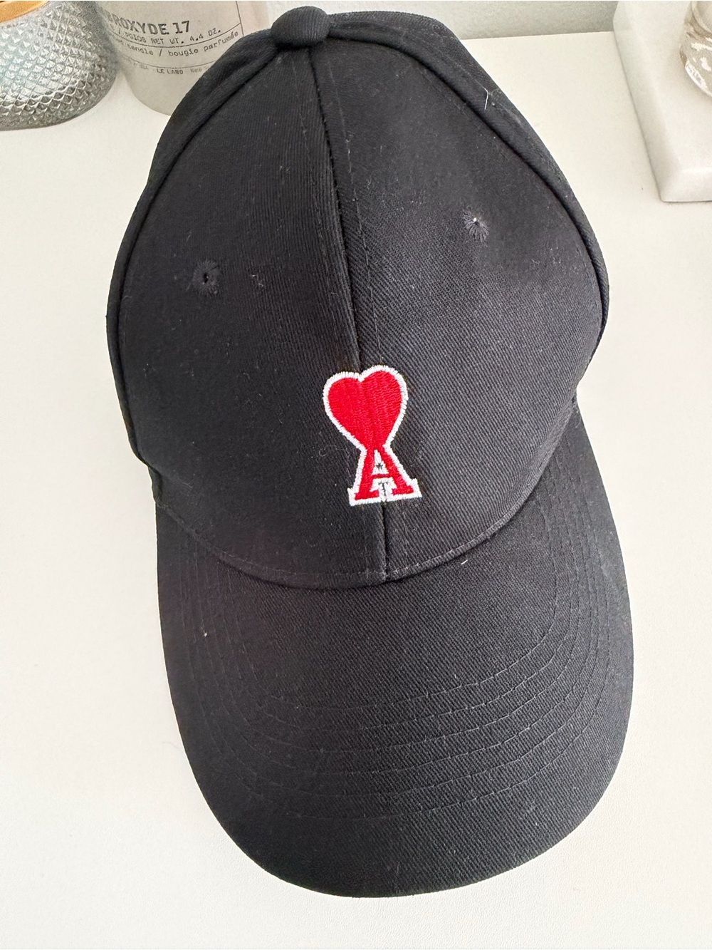 Black Baseball Cap with Red Heart 'A' Patch